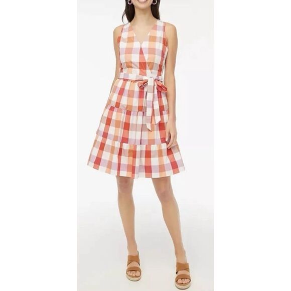 J Crew Cotton Faux Wrap Mini Dress in Plaid Size 4 / NWT - Picture 2 of 5